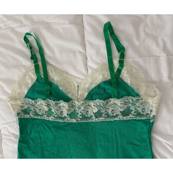 RARE Vintage Sears Nylon Lace Trim Full Slip, Emerald Green/Cream, Sz. Med - Picture 5 of 7